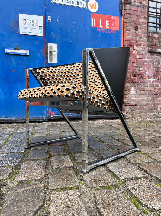 Sessel Mondi braun schwarz Chrom von Jouko Järvisalo für Inno Interior Oy - neu gepolstert