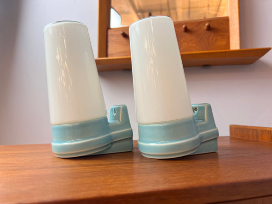 Set: 2x Wandlampe Modell 6080 hellblau von Sigvard Bernadotte für Ifö