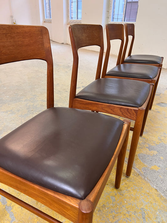 Set: 4x Polsterstuhl Teak Leder von Henning Kjærnulf für Korup Stolefabrik