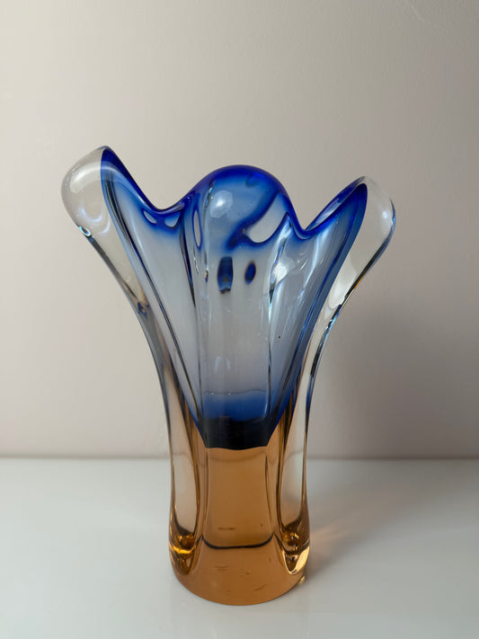 Vase blau Glas von Josef Hospodka für Chřibská Sklárna