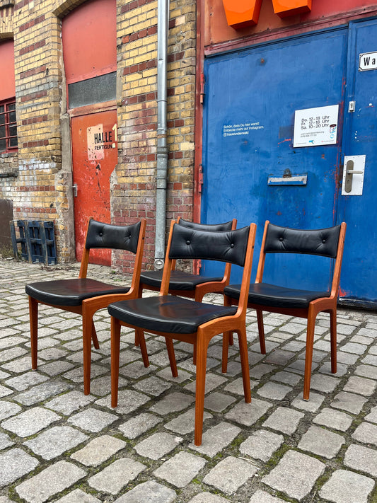 Set: 4x Esszimmerstuhl Teak & Echtleder K.S. Stolefabrik