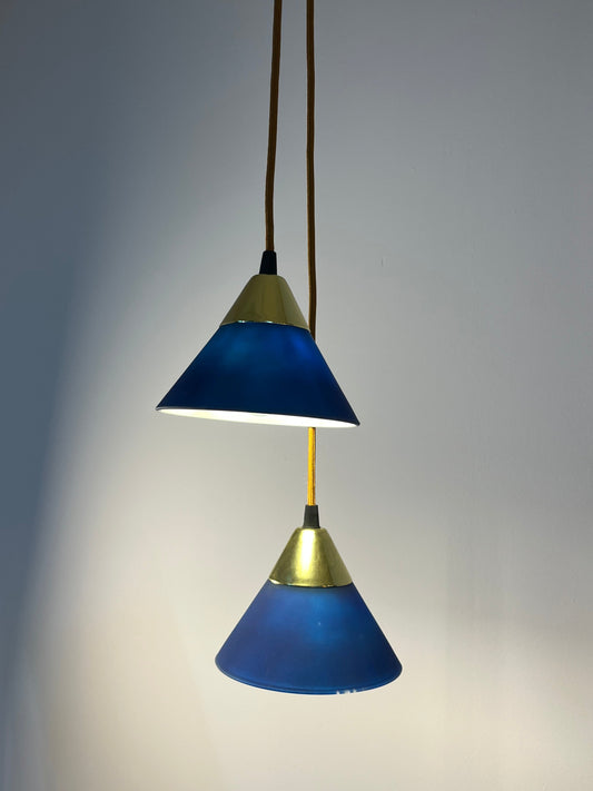 Set: 2x Hängelampe blau Glas Messing