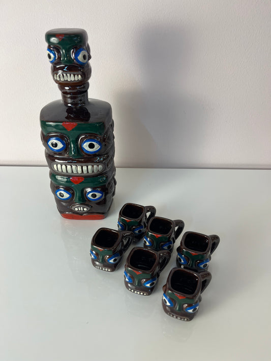 Set: Tiki Schnapsdekanter & 6 Becher