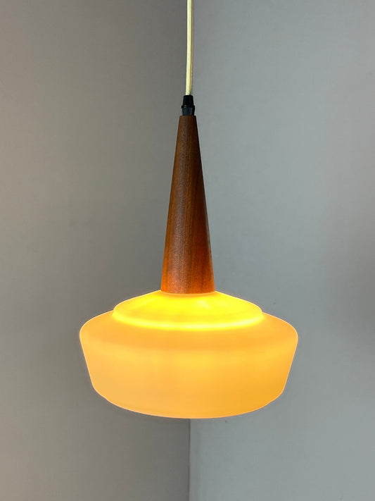 Hängelampe Opalglas Teak