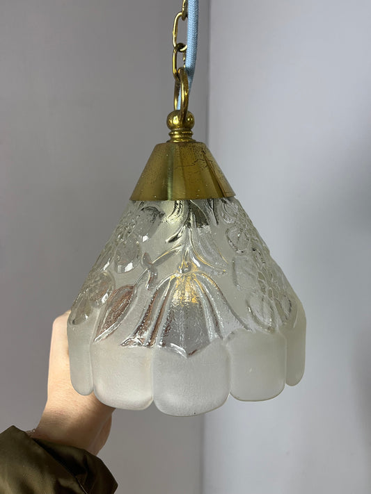 Hängelampe Glas Messing mit Kette aus Dänemark