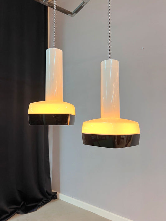 Hängelampe schwarz weiß von Bent Karlby für Schrøder-Kemi