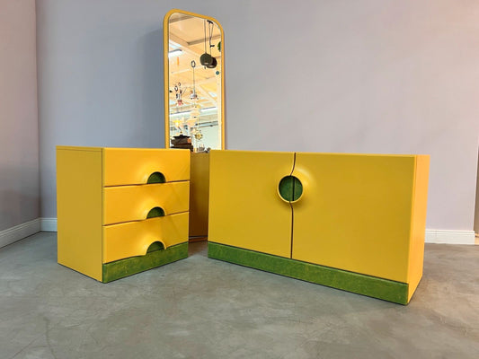 Set: Schuhschrank, Kommode und Spiegel gelb grün von Schönbuch