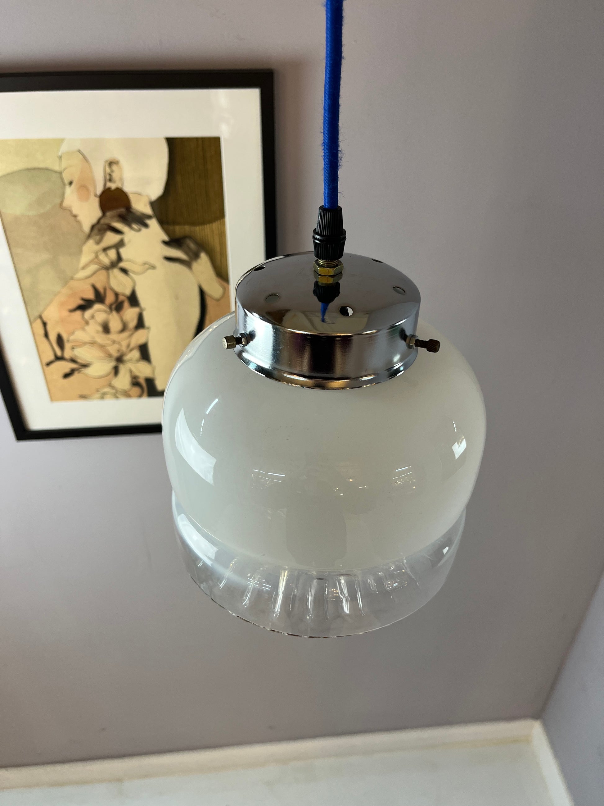 Hängelampe weiß gelb Muranoglas von Mazzega