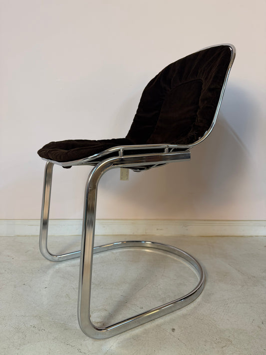 Freischwinger Chrom mit braunem Polster von Gastone Rinaldi