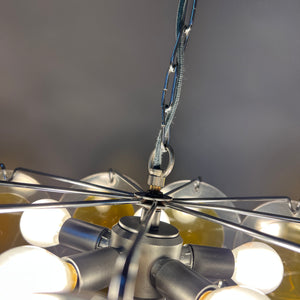 Kronleuchter gelb silber mit Plexiglas-Scheiben