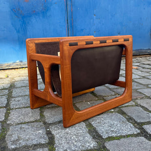 Zeitungsständer Teak Echtleder mit zwei Fächern von Aksel Kjersgaard für Salin Møbler