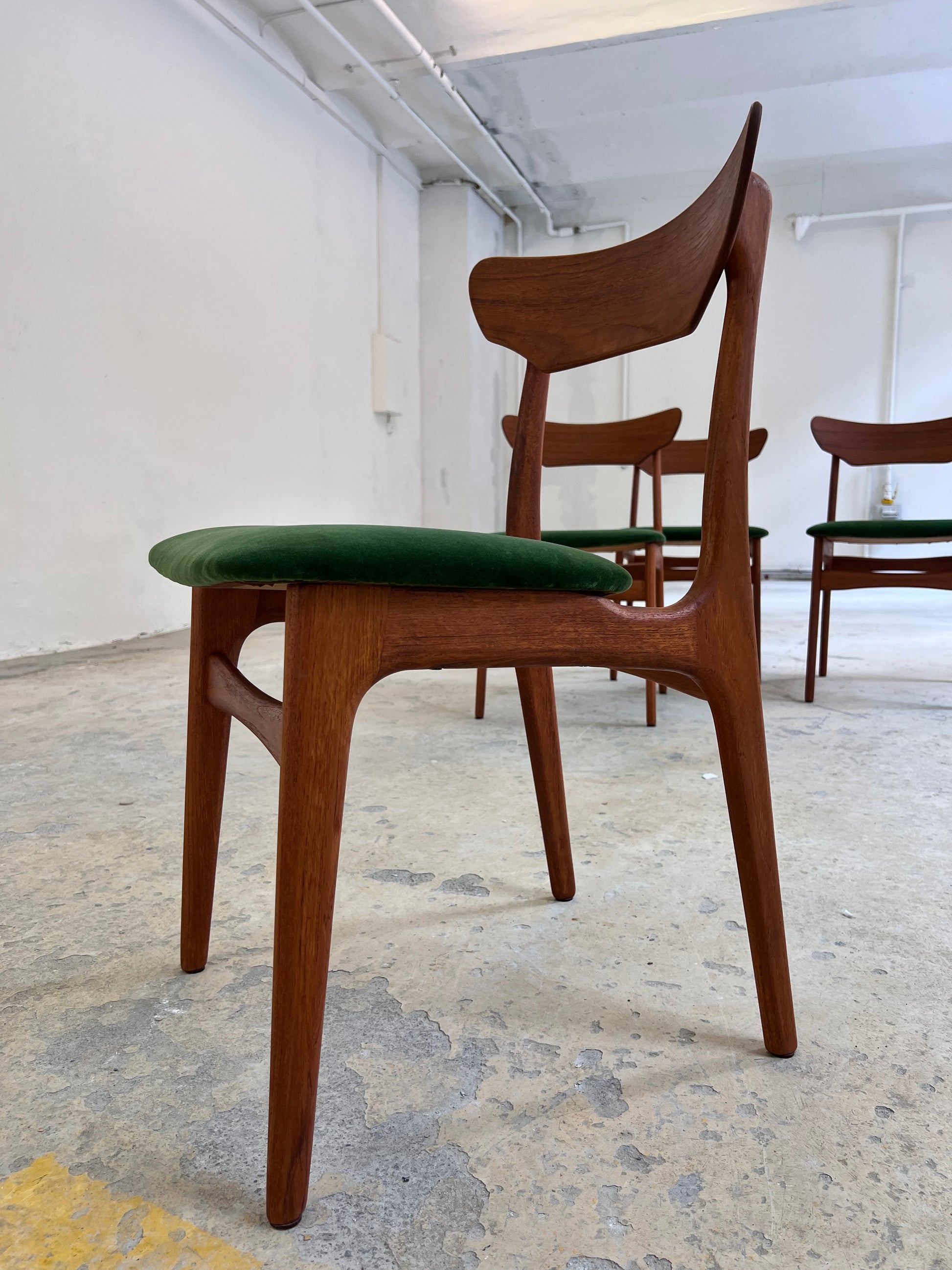 Set: 4x Polsterstuhl grün Teak von Schiønning & Elgaard für Randers Møbelfabrik