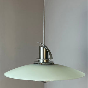 Hängelampe silber Milchglas