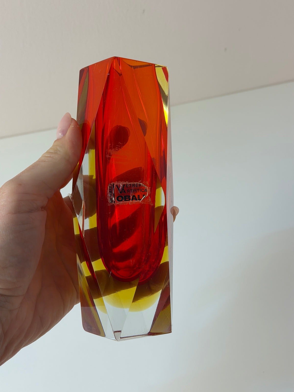 Blockvase rot gelb Murano-Glas von Vetreria Artistica Oball