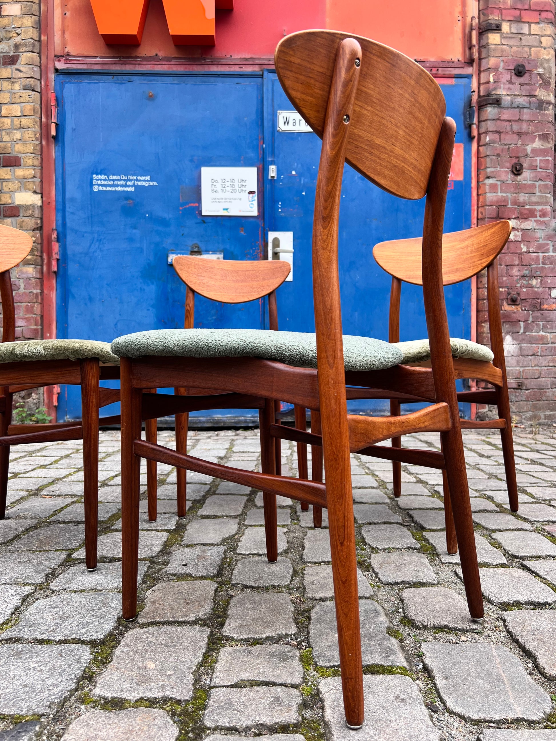 Set: 4x Esszimmerstuhl grün Teak