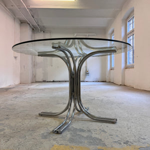 Runder Esstisch ∅ 120 cm Glas & Chrom von Gastone Rinaldi