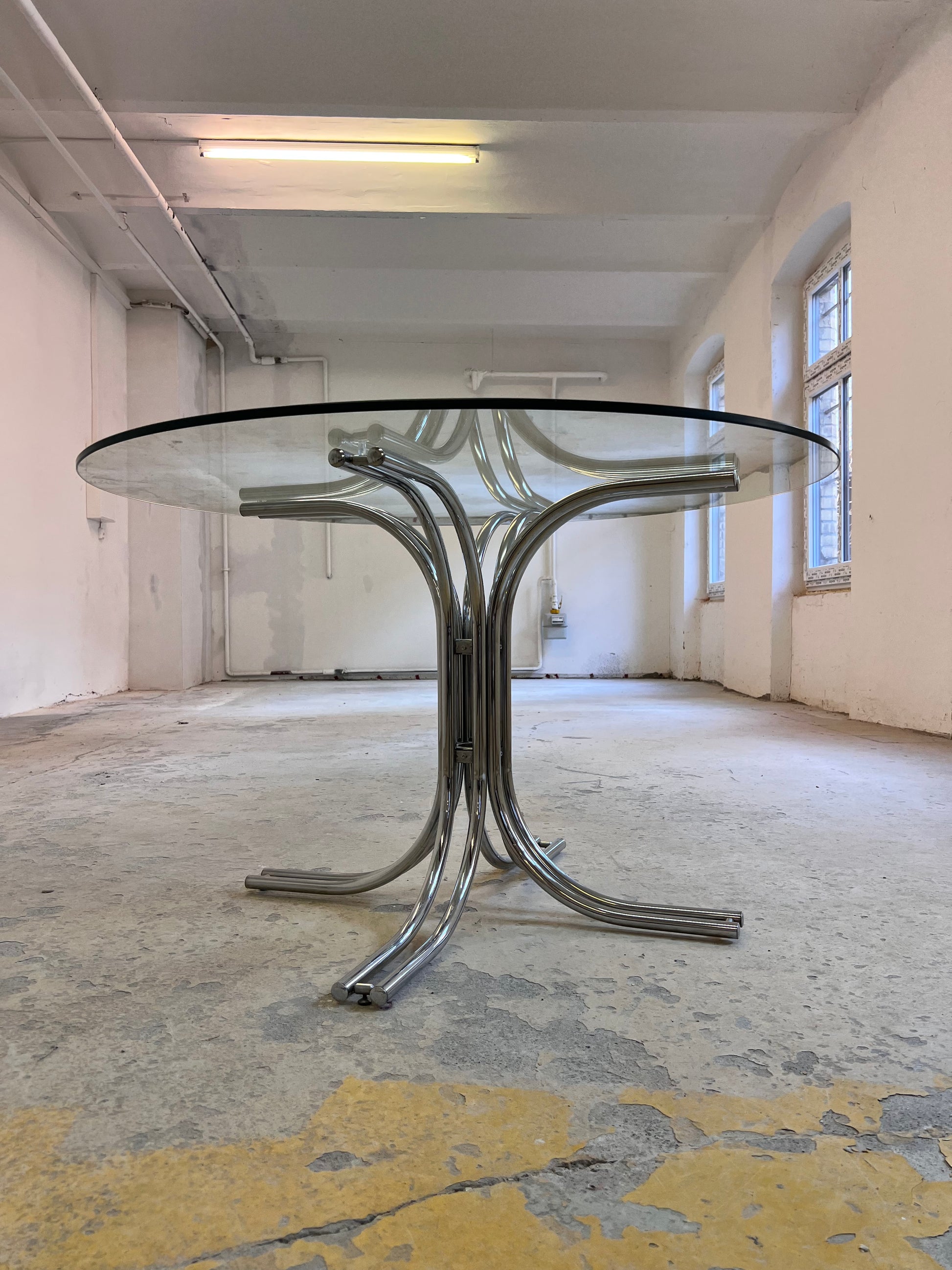 Runder Esstisch ∅ 120 cm Glas & Chrom von Gastone Rinaldi