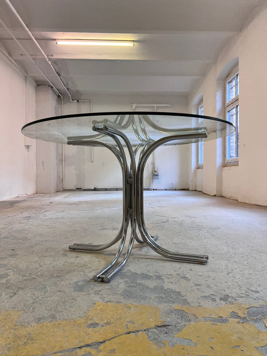 Runder Esstisch ∅ 120 cm Glas & Chrom von Gastone Rinaldi