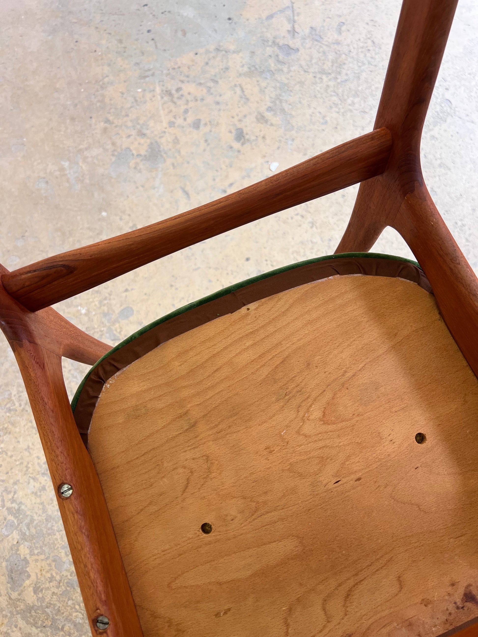 Set: 4x Polsterstuhl grün Teak von Schiønning & Elgaard für Randers Møbelfabrik