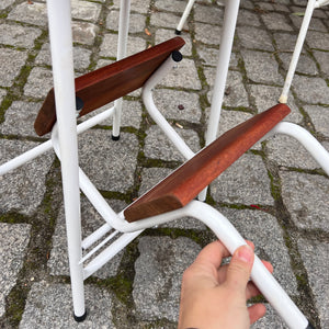 Tritthocker weiß Teak mit Klappleiter