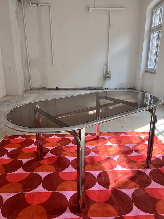 Ovaler Esstisch Rauchglas Chrom