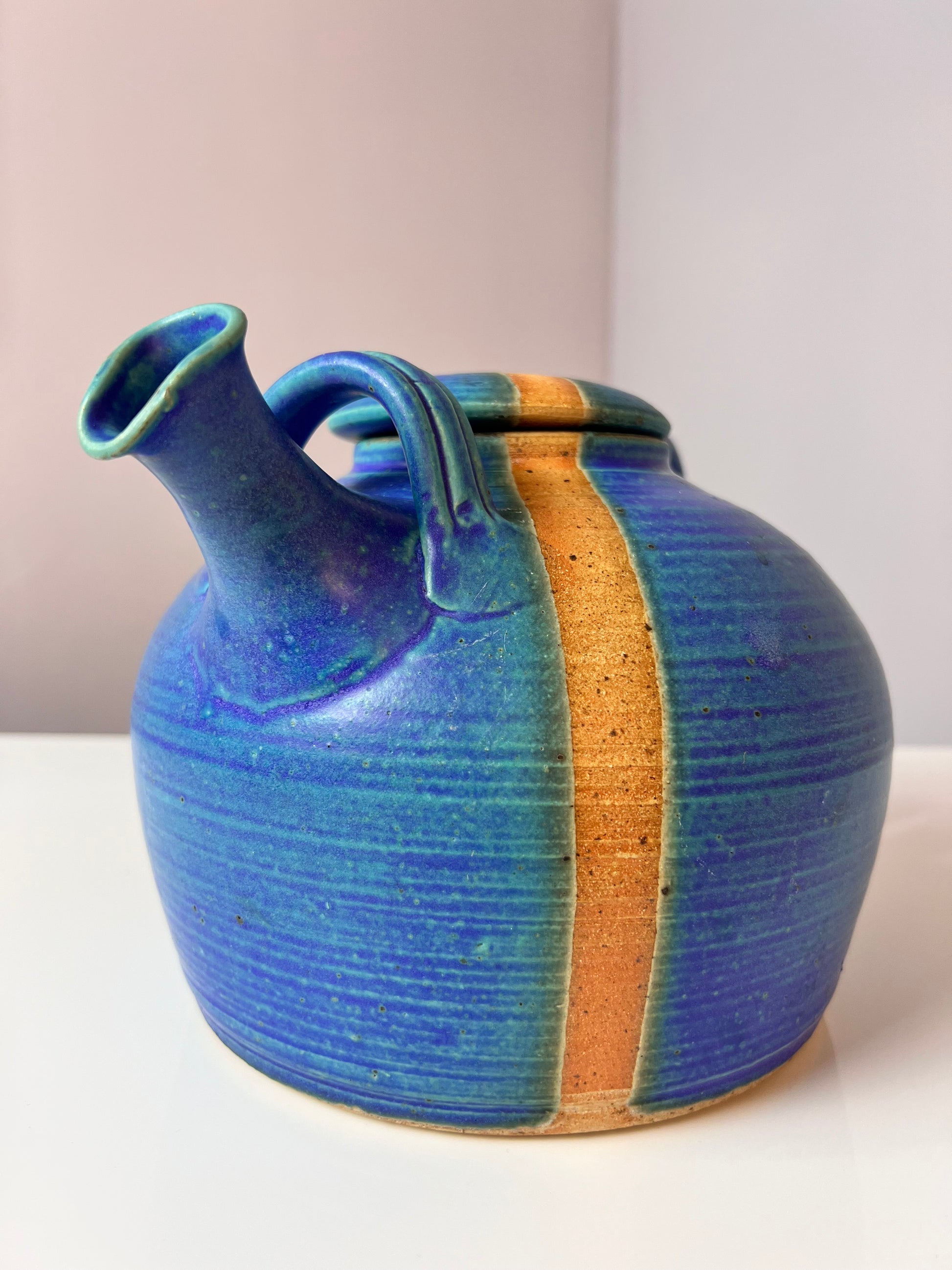 Teekanne blau Keramik aus Dänemark