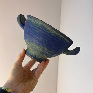 Set: Vase, Kerzenständer & Schale blau von Majolika Keramik Manufaktur