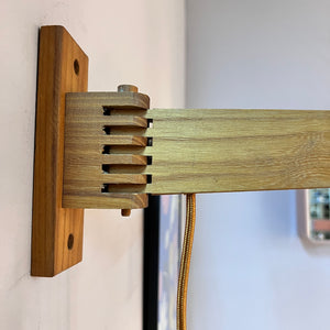 Wandlampe mit Gelenkarm Teak und braun orangenem Schirm