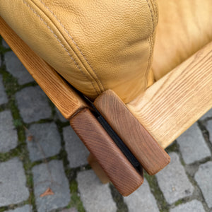 3-Sitzer Sofa gelb Echtleder Holz von Rolf Benz