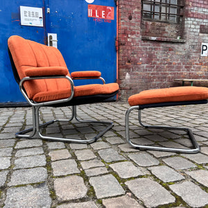Sessel orange Cord Chrom mit Ottomane von pol international