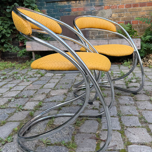 Freischwinger gelb Flechtoptik neu gepolster Leder Chrom
