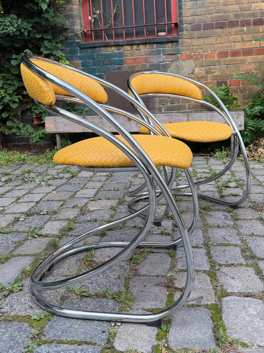 Freischwinger gelb Flechtoptik neu gepolster Leder Chrom