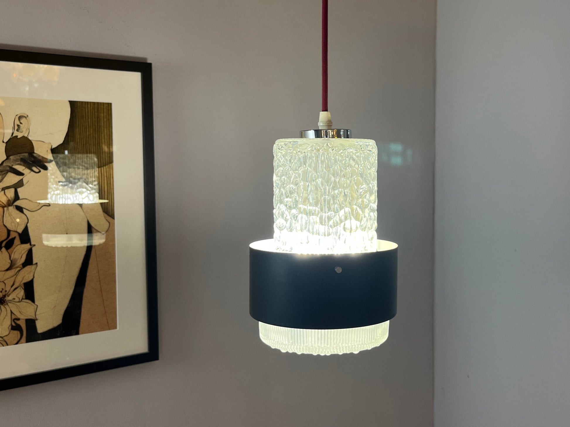 Hängelampe schwarz Eisglas von Carl Fagerlund für Orrefors