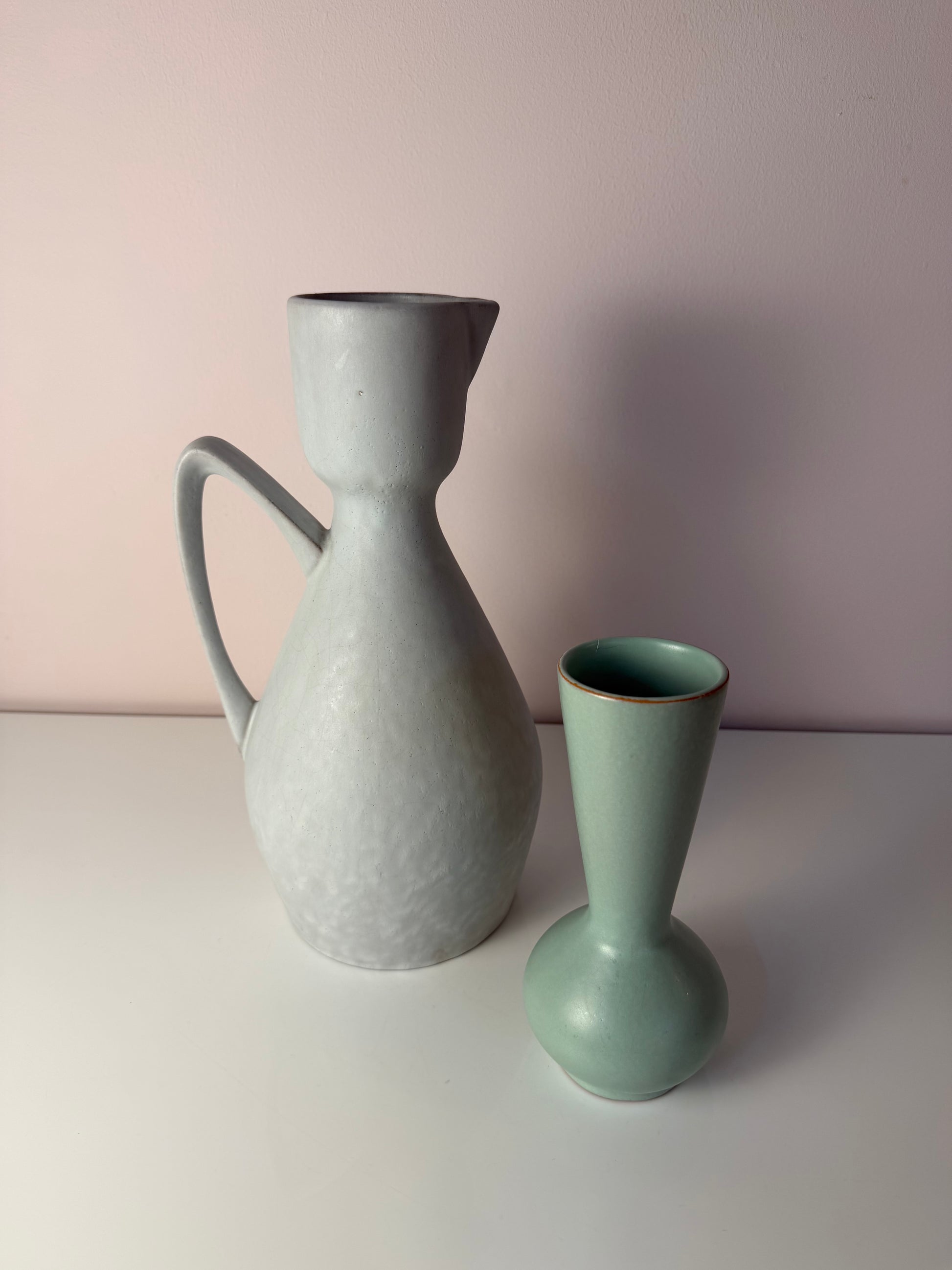 Set: Vase und Karaffe mintgrün weiß Keramik aus Westdeutschland