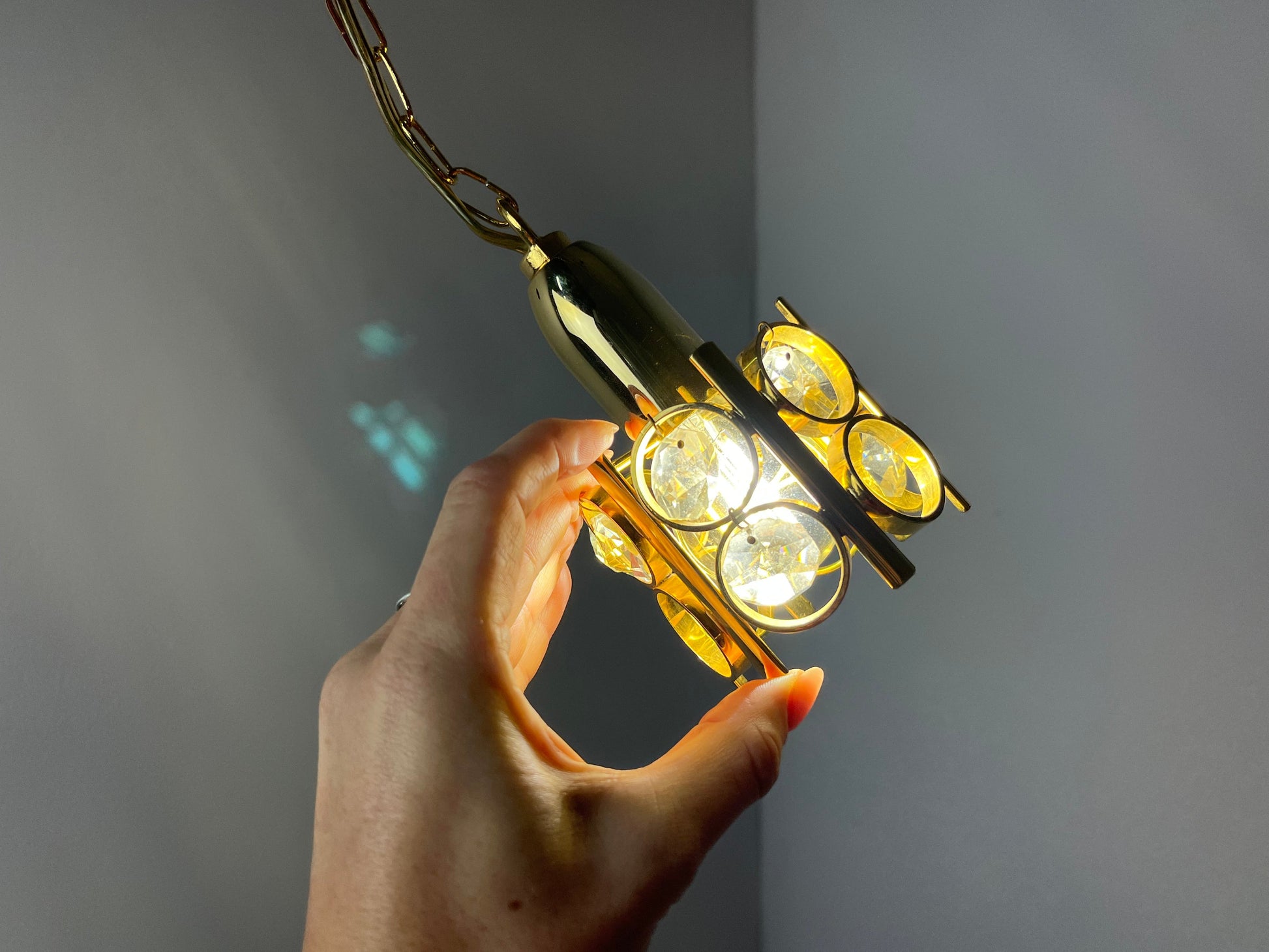 Kleine Hängelampe Gold mit Kristallen Dänemark