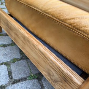 3-Sitzer Sofa gelb Echtleder Holz von Rolf Benz