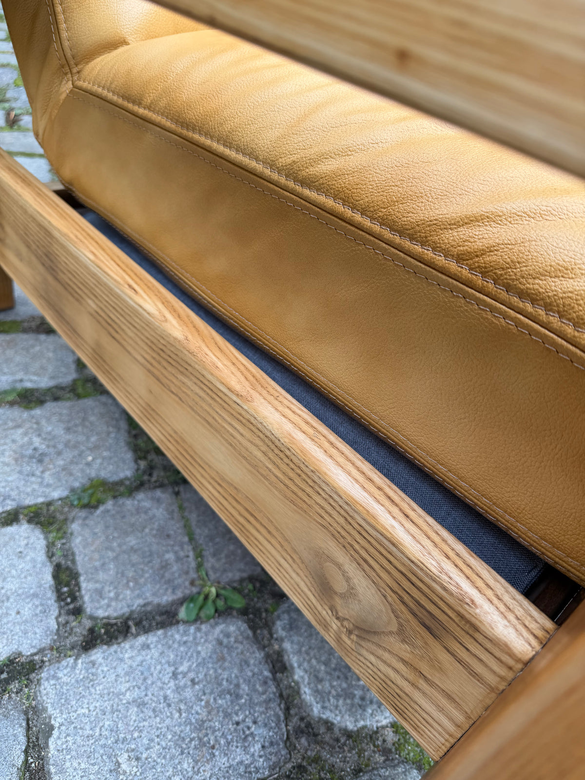 3-Sitzer Sofa gelb Echtleder Holz von Rolf Benz