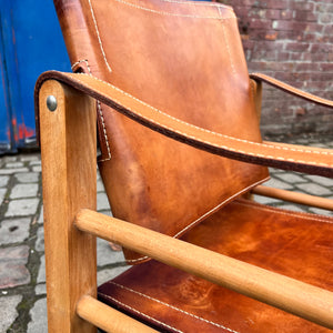 Safari-Sessel mit cognacfarbenem Lederbezug von Aage Bruun & Søn