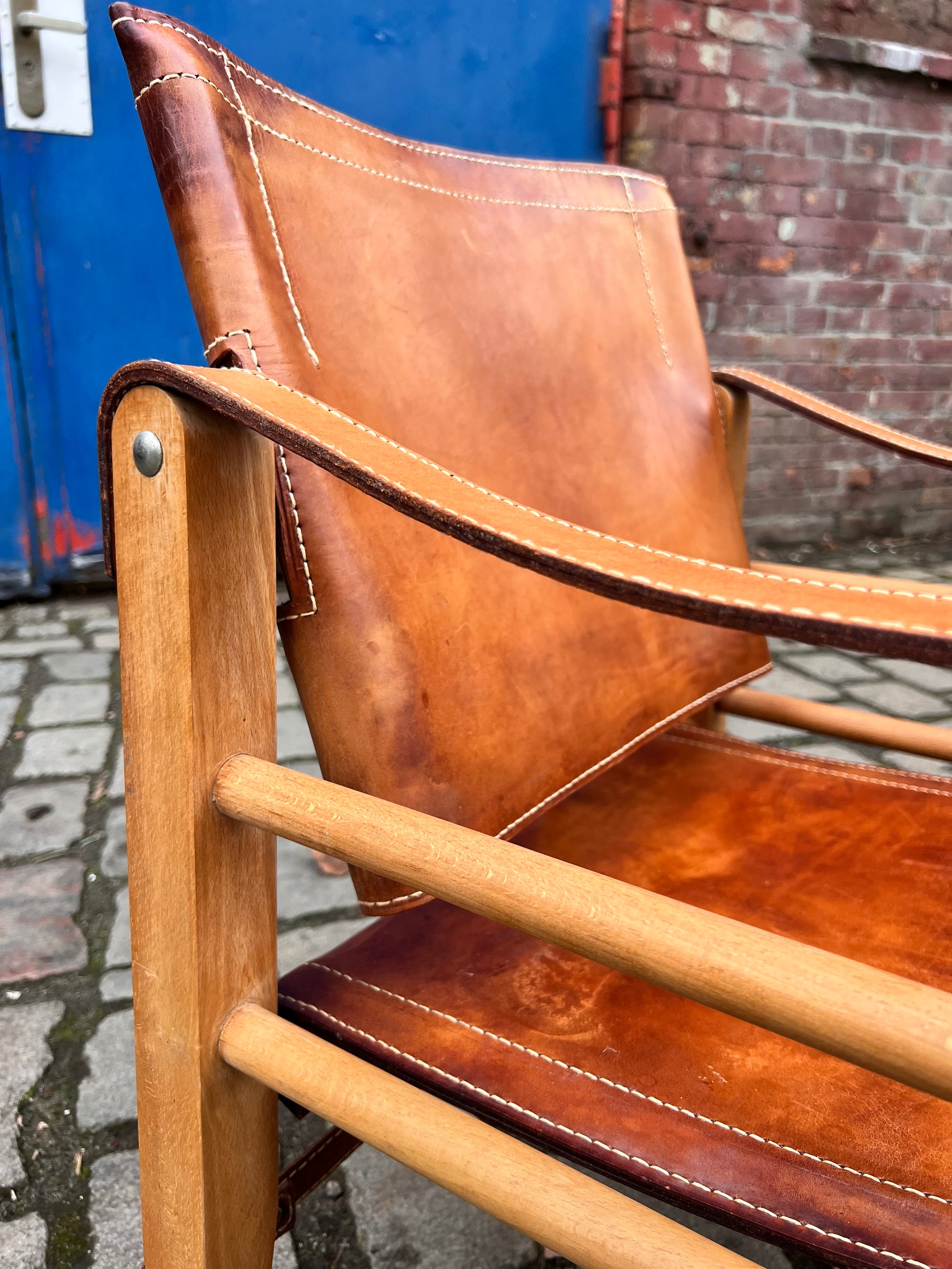 Safari-Sessel mit cognacfarbenem Lederbezug von Aage Bruun & Søn