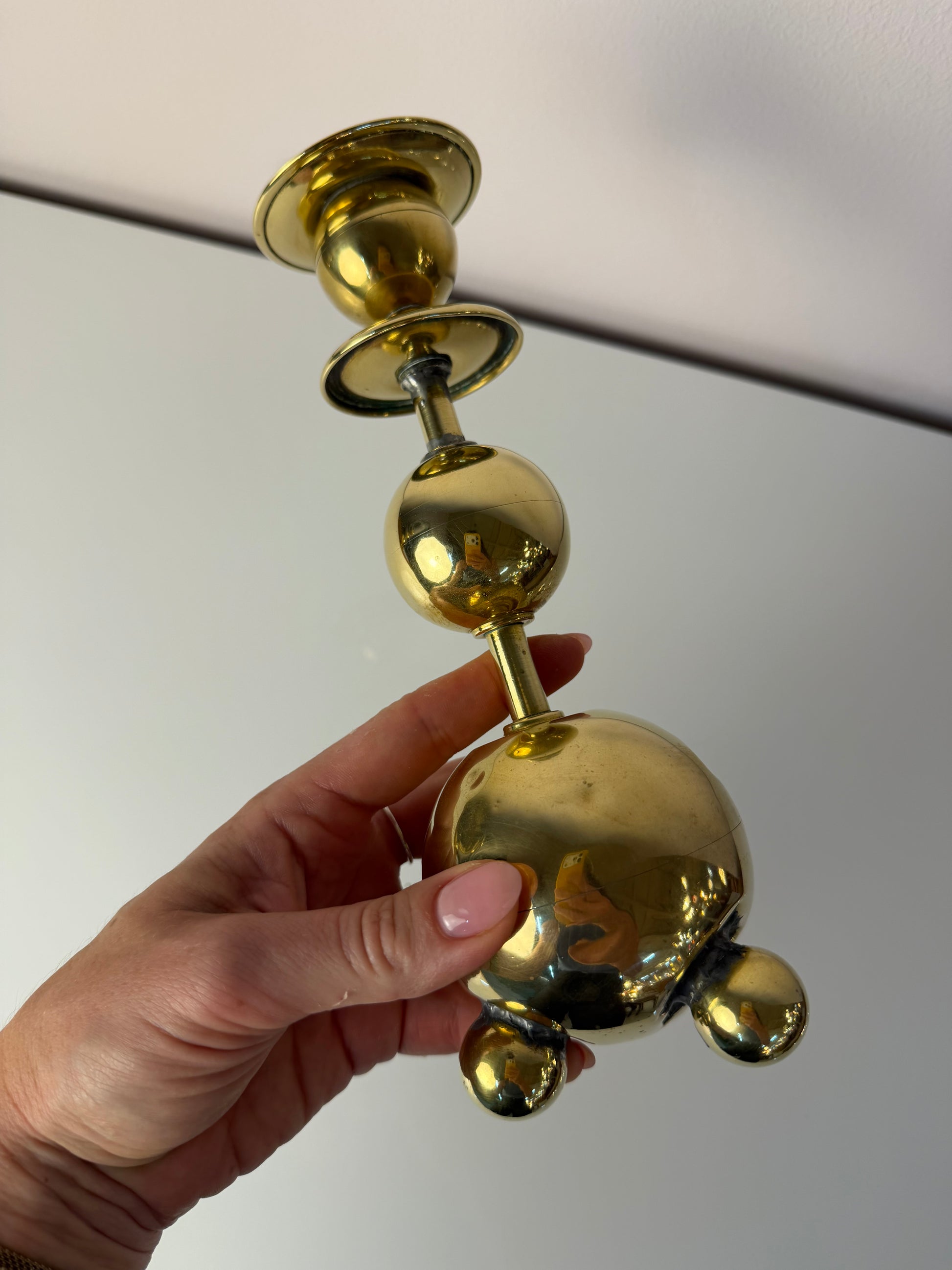 Set: 2x Kugel Kerzenständer Messing aus Dänemark