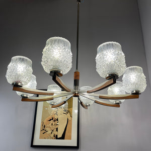 Kronleuchter Teak Metall Bubbleglas