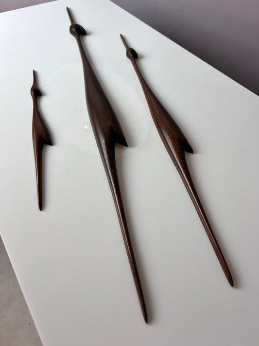 Set: Kranich Trio Teak Wandschmuck