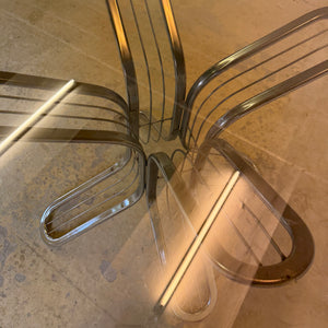 Runder Esstisch Chrom Rauchglas von Gastone Rinaldi für Rima