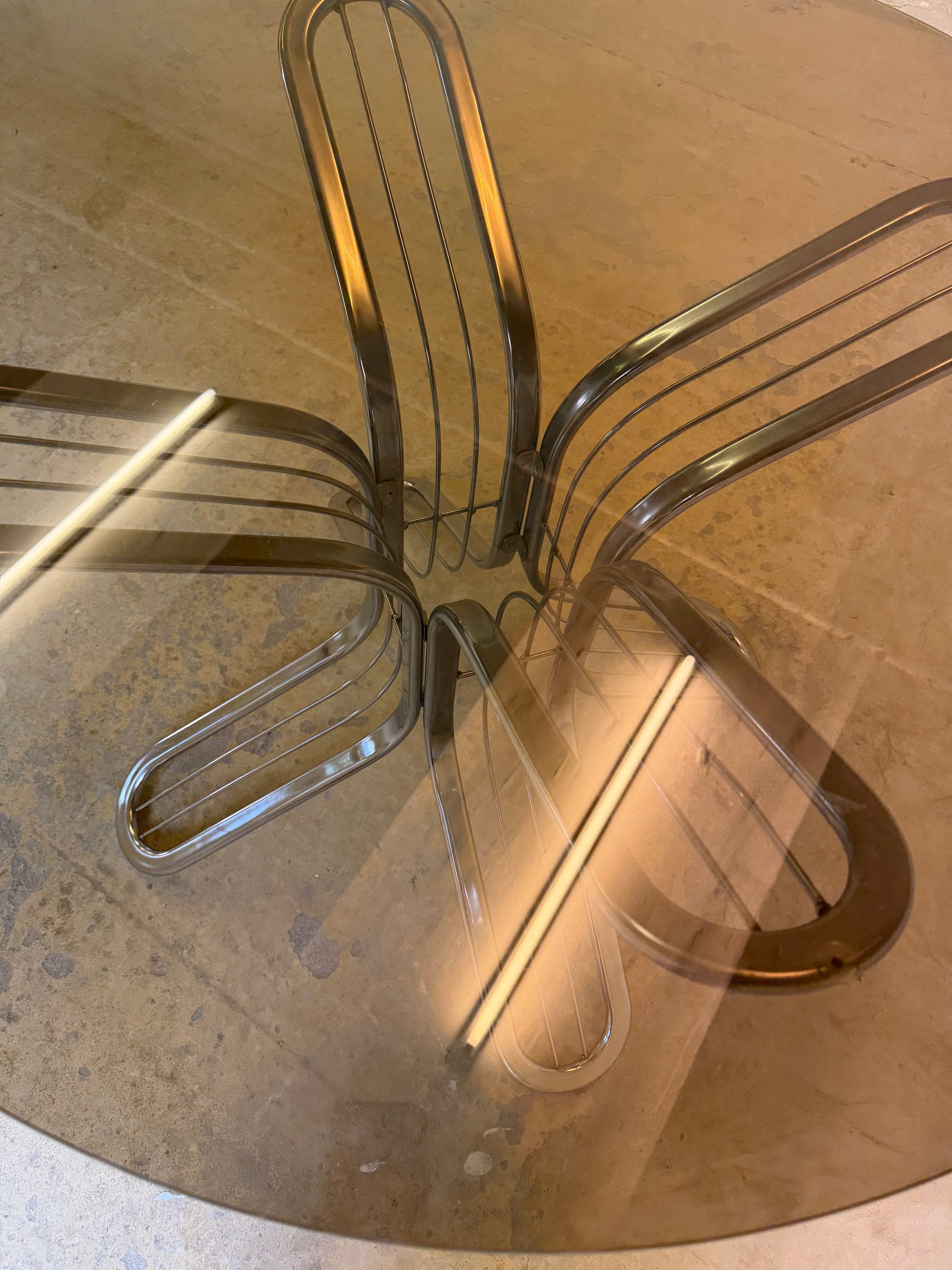 Runder Esstisch Chrom Rauchglas von Gastone Rinaldi für Rima