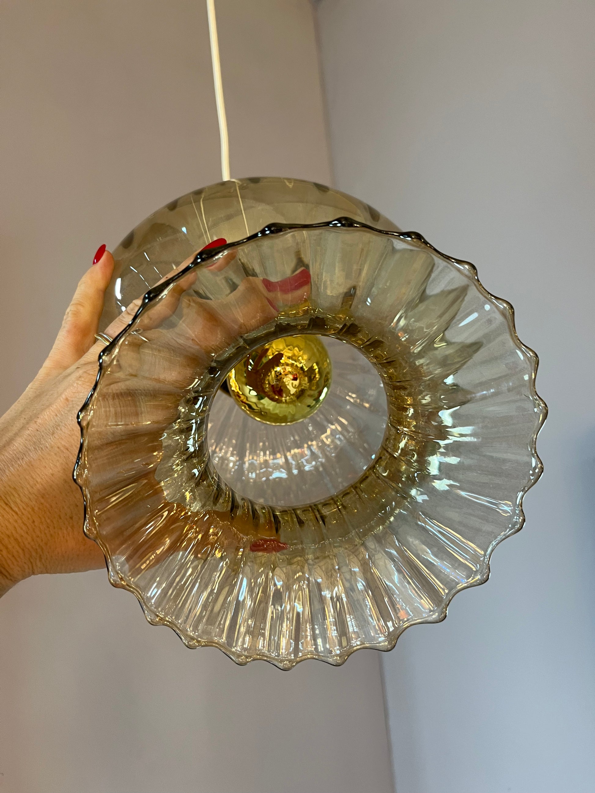 Hängelampe Glas mit Messing aus Dänemark