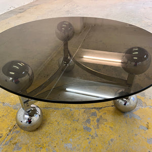 Couchtisch Chrom & Rauchglas 70er Space Age Design
