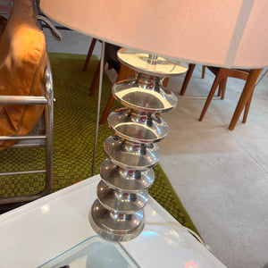 Space Age Tischlampe Metall mit Schirm aus Rohseide