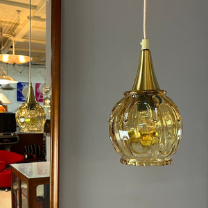 Hängelampe gelbgold Glas mit Messing