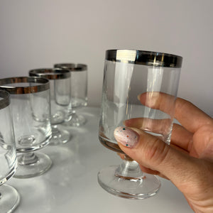 Set: 6x Weinglas mit Silberrand
