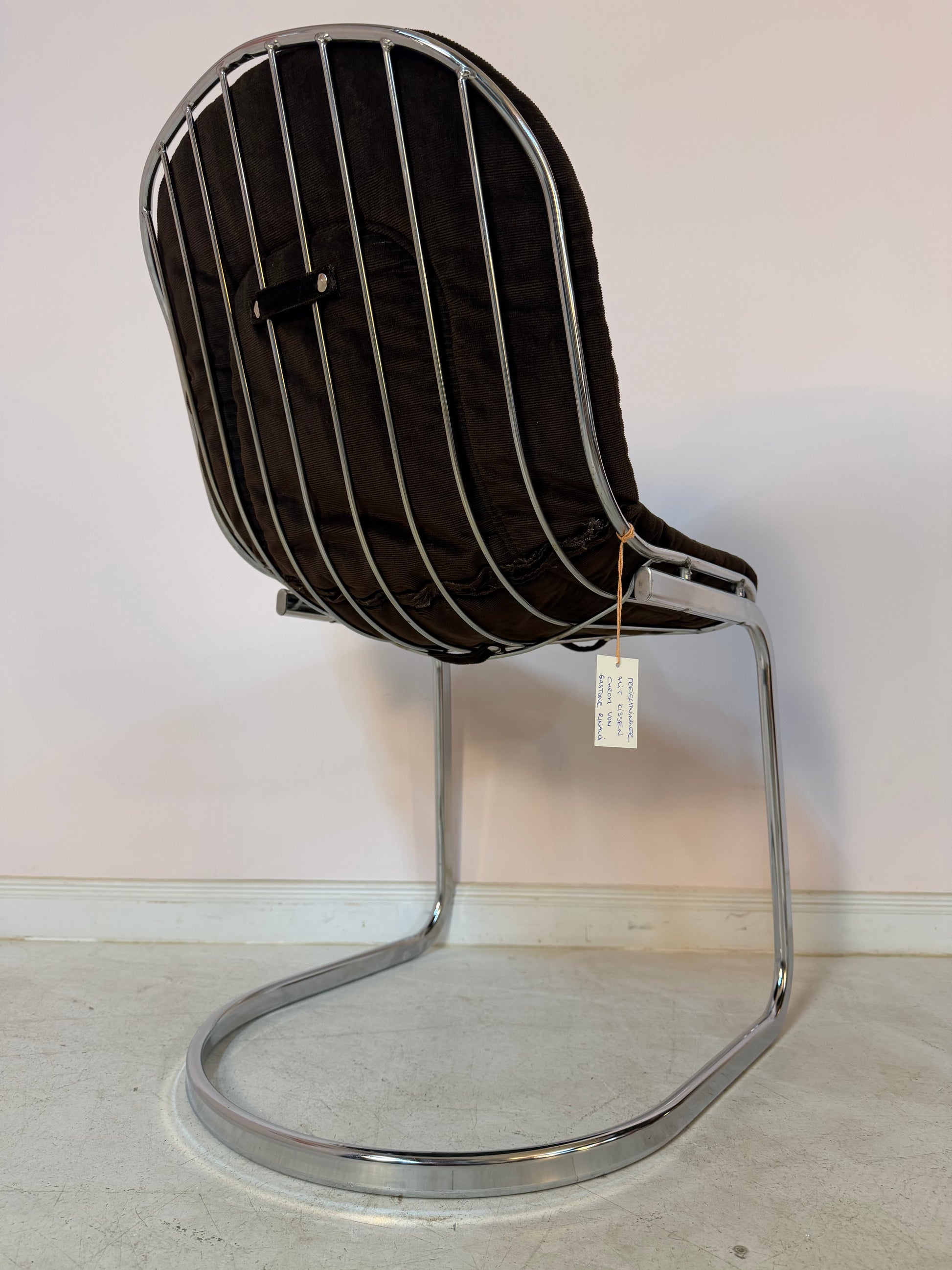 Freischwinger Chrom mit braunem Polster von Gastone Rinaldi